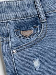 Denim für Kleine Mädchen mit mehrfach Abnutzung und Rissen, Streetstyle, verstellbarer elastischer Bund, Weitbein Hose, locker geschnitten, lässige Denim Hose