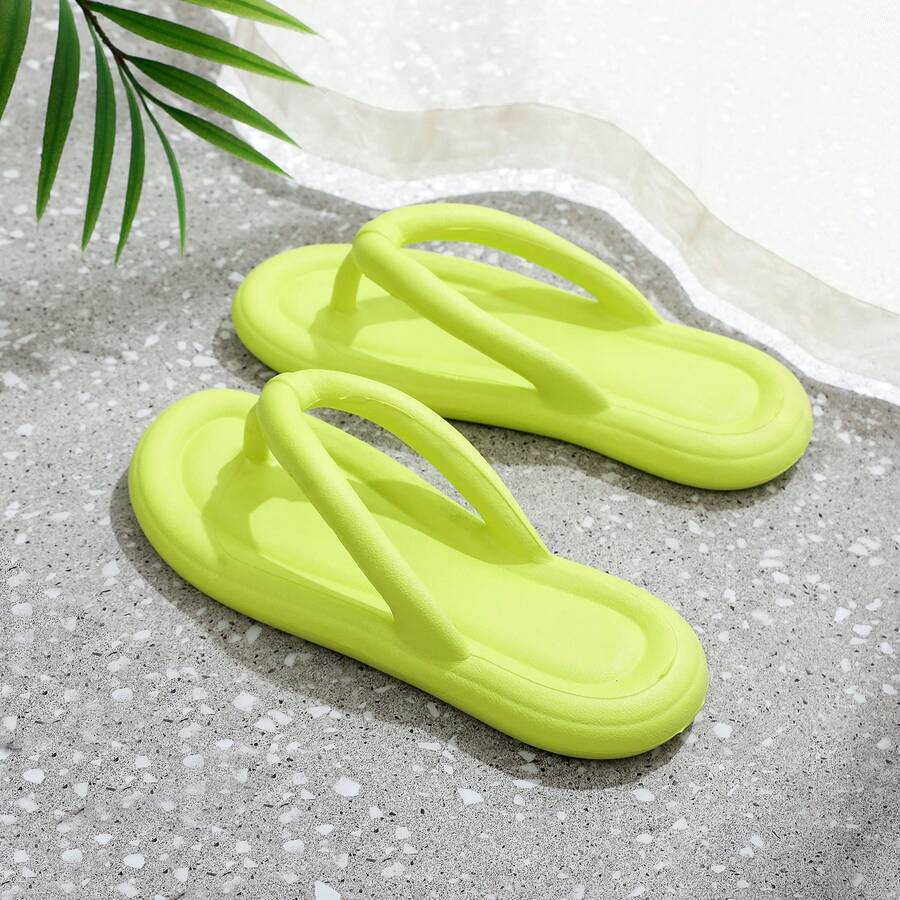 全新夏季女士人字拖凉鞋平底沙滩拖鞋人字拖适合居家和户外穿着 - 芥末黃 - 查看 1