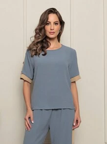 Trouser And Blouse Set With Button Detail On The Sleeves - Light Grey - View 2