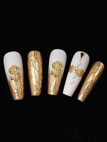 10 piezas Encantos de uñas de aleación con signo de dólar dorado 3D, encantos de arte de uñas con signo de dinero brillante, decoraciones de uñas para diseño de uñas, joyería DIY de artesanía de arte de uñas para mujeres - Dorado - Ver 3
