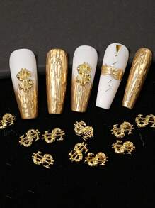 10 piezas Encantos de uñas de aleación con signo de dólar dorado 3D, encantos de arte de uñas con signo de dinero brillante, decoraciones de uñas para diseño de uñas, joyería DIY de artesanía de arte de uñas para mujeres - Dorado - Ver 1