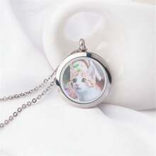 Custom Photo Glass Locket Necklace, Personalized Pet Photo Locket Necklace, Glass Locket Pendant Necklace With Memorial Picture Inside, Custom Image Photo Album Necklace - Silver - View 6