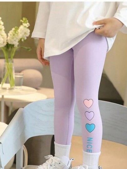 Mallas de yoga de material elástico suave con estampado de corazón para niña, para primavera/verano