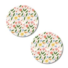 2 pièces Dessous de verre de voiture motif floral et feuilles mignon, tapis anti-dérapant de voiture, pour garder vos porte-gobelets de voiture propres et secs, accessoires de voiture