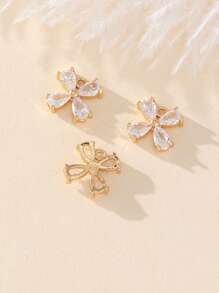 3pcs Fashion Copper Micro Pave Cubic Zirconia Flower Pendant Charms For Necklace & Bracelet DIY Valentines