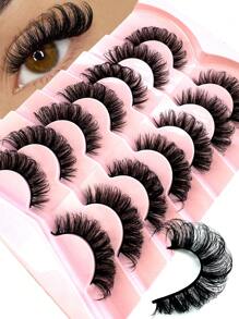 7 Pairs/Pack DD Curl Russian Lashes Voluminous Fake Eyelashes Thick Curly Fluffy Volume False Eyelashes Artificial 3D Mink Lashes Cat-Eye Look Wispy 8D Volume Fake Eyelash Strips Eye Lifting Look Extension Full Eyelash Strip For Beauty Makeup - 黑色 - 查看 1