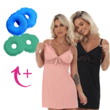 Kit 2 Camisolas Com 2 Rosquinha Amamentação Proteção Para Seio De Amamentar - Multicolorido - Visão 1