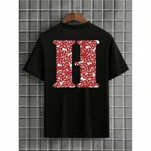 Premium 100% Cotton T-Shirt Letter H Kisses For Boyfriend Couple Kisses Black Streetwear Launch 2024 Unisex - 黑色 - 查看 3