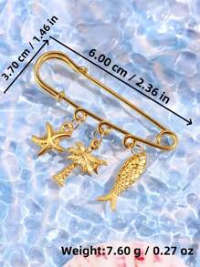1 件金属海星、海马、贝壳、棕榈树胸针，女士休闲海滩派对珠宝 - 彩色 - 查看 8