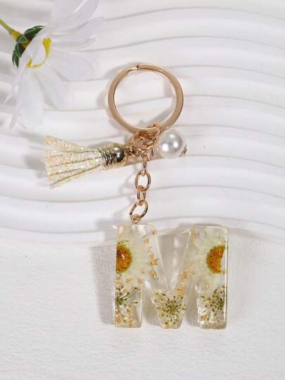 1pc Crystal & Silicone Daisy Flower English Letter Keychain For Women, Ideal Gift School Car Accessories Cute Goth Y2k