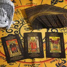 1 副金箔塔罗牌，尺寸 12*7 厘米，包含俄文说明书、玫瑰六角形设计、防水 PVC 塔罗牌、算命、游戏和收藏礼物，适合万圣节/圣诞节/感恩节的成人派对游戏 - 彩色 - 查看 10