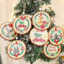 1 件圣诞木制圆片雕刻装饰，创意家居装饰木制工艺品圣诞树挂饰 - 彩色 - 查看 1