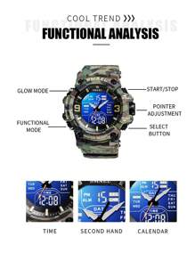 SMAEL 50m Waterproof Camo Military Men Sport Watch, Dual Display, Big Dial, Shock Resistant, Luminous Dial, Multi-Functional Alarm, 12/24H - Army Green - View 5