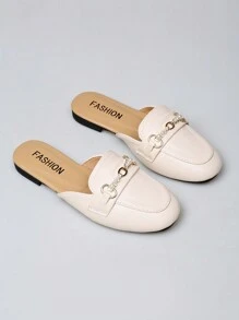 Fashion Pearl Decor Slide Sandals For Women, Spring Summer Casual Slip On Flats For Pregnant Ladies