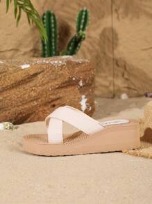 Open Toe Slip On Espadrilles For Women Comfy Soft Casual Flat Slide Sandals Criss Cross Non-Slip Beach Sandals