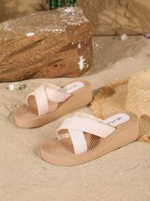 Open Toe Slip On Espadrilles For Women Comfy Soft Casual Flat Slide Sandals Criss Cross Non-Slip Beach Sandals