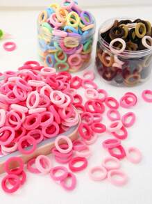 300 piezas/set Gomas de pelo elásticas simples en tonos rosado y caqui para niñas, atadores de pelo y diademas para uso diario