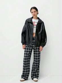 OUTTA BOX Women's Vintage Oversized Washed PU Casual Jacket, Spring/Summer Dad Style