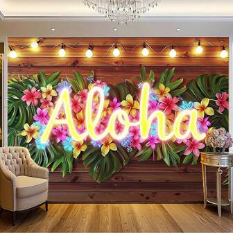 1 Item, Aloha Party Background, Summer Tropical Hawaiian Beach Luau Photography Background, Birthday Banner, Flower Carving, Sea Dance Decoration, Photo Booth Shooting, Christmas