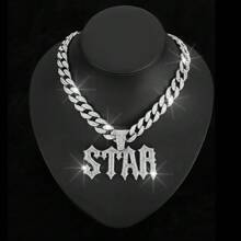 1pc Alloy Rhinestone Letter Star Pendant Necklace With Rope Chain, Fashion Unisex Jewelry Accessory - Alphabet Pendant - View 19