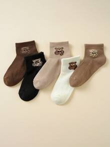 5pairs Cute Bear Design Breathable Infant/Toddler Socks For Boys & Girls