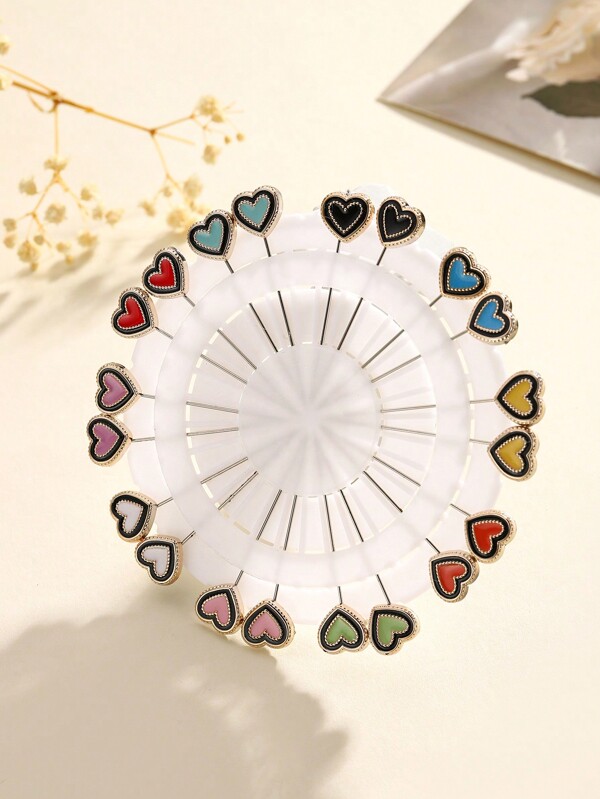 10 Pairs Handcraft Heart Shaped Sewing Pins For Scarf, Random Color