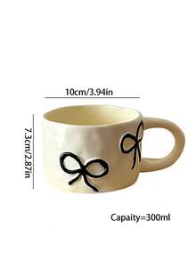 1pc Ceramic Mug With Bow Design, Cream Color, Fashionable Couple Mug, Gift Box Set, Birthday Gift - Multicolor - View 2