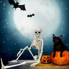 1 st Halloween skelett dekoration rekvisita, rörligt skelett, realistiska plast helkroppsben med rörliga leder, för Halloween fest dekoration, inomhus/utomhus halloween dekoration - Vitt - Visa 5