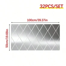 17/32/58片装亚克力墙镜，镶嵌水钻，3D自粘墙贴，反光亚克力背景，家居装饰，拉伸空间效果，经典风格，适用于客厅墙面，生日、毕业、家居装饰、返校、学习用品的最佳礼物 - 1mm - 查看 12