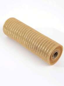 1pc Hollow Out Gold Wire DIY Grid Ribbon, Christmas Wedding Party Tulle Xmas Tree Home Decor Ribbon, Christmas Birthday Party New Year Decoration Gold Wire Net Ribbon,Christmas