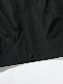 纯色连帽长袖拉链风衣夹克，带拉链口袋，百搭运动夹克，适合男士春秋登山和户外运动服 - 黑色 - 查看 5