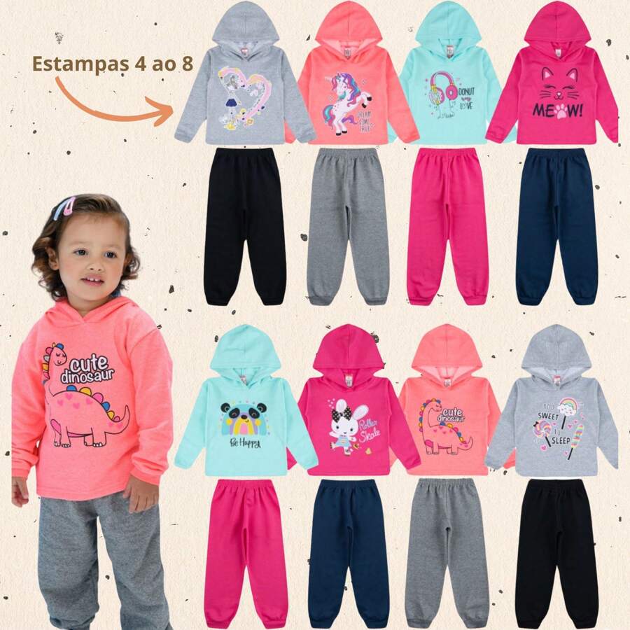 6-Piece Winter Sweatshirt Kit For Girls, 3 Coats + 3 Pants, Sizes 1 To 14 - Nhiều màu - Xem 1