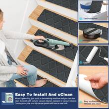 15 件套楼梯踏板适用于木质台阶室内地毯，JAYFAN 防滑踏板木质台阶室内室外地毯，老人宠物易于抓握，表面聚酯 TPR 背衬楼梯地毯 - 深灰色 - 查看 5