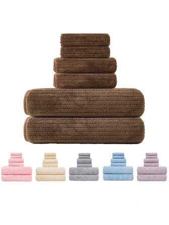 6pcs/Set Wheat Spike Printed Coral Fleece Towel Set (2 Face Towels, 2 Hand Towels, 2 Bath Towels), Quick-Drying And Anti-Color Fading, Ideal For Home Use