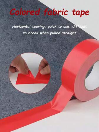  1 卷单面高粘度彩色布基胶带、工业警示标记胶带、红色地毯胶带 - 高粘性、无卷边、易撕裂、多用途，适用于地毯、包装等。