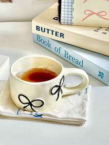 1pc Ceramic Mug With Bow Design, Cream Color, Fashionable Couple Mug, Gift Box Set, Birthday Gift - Multicolor - View 6