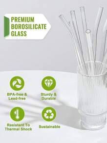 12 Unidades de Palhas de Vidro Reutilizáveis com 2 Escovas de Limpeza - Cores e Estilos Variados, Palhas para Bebidas, Smoothies, Café Gelado, Drinques, Bebidas de Verão, Suprimentos para Festa, Ideias de Presente para Natal, Aniversário ou Réveillon, Materiais Escolares