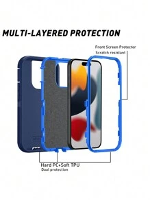 蓝色手机壳 Apple 防摔、减震、耐磨、全身保护手机壳、坚固、三合一保护壳适用于 、Galaxy、HONOR、REDMi 防水防刮