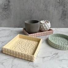 钻石皮革图案硅胶模具珠宝托盘，DIY 水晶树脂香薰石膏模具，圆形/方形/矩形储物托盘模具，钻石图案储物盒板树脂铸造模具 - 白色 - 查看 8