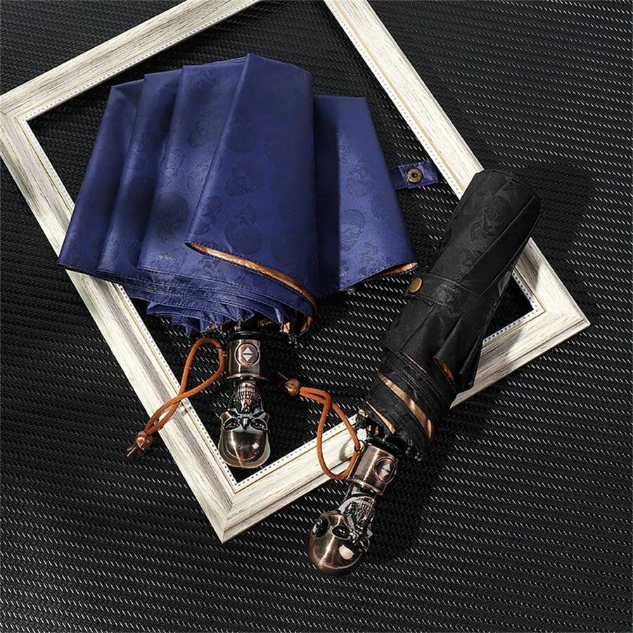 This Creative Skull-Handled Umbrella Is Perfect For Halloween. It's Windproof, Rainproof, Thickened, And Reinforced – An Essential Item And A Great Gift. Multiple Canopy Colors Are Available. Suitable For Both Men And Women, And Ideal For Daily Work And Back-To-School Use.,Umbrella - Skull Series - View 1