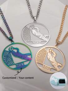 Customized Personalized Sports Themed English Name Necklace With Football Element, Father's Day, Valentine's Day, Birthday, Anniversary, Friend, Graduation, Christmas Family High-End Gift - Style 1 - View 3