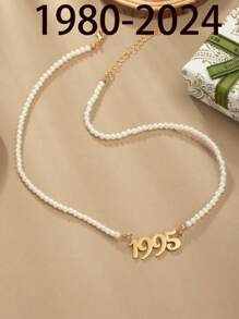 1 Stück Premium Luxus Damen Geburtsjahranhänger Halskette, Edelstahl Damen Datums Alltags Schmuck - Goldgelb - Übersicht 6