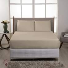 Bedsheet 180 Thread Count Double Queen King 03 Pieces Single 02 Pieces Plain Colorful Large With Elastic All Around Two Pillowcases With Hem Soft Velvety Satin Touch - Màu be - Xem 9