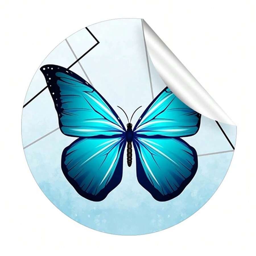 40 Round Blue Butterfly Sticker Labels 3.5cm - 彩色 - 查看 1