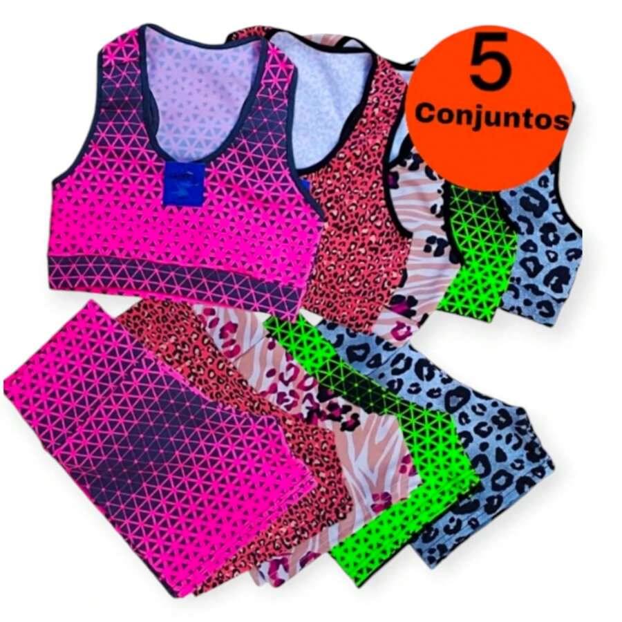 Kit 5 Gym Sets Printed Training Walking Exercises Women's Fashion Day - 彩色 - 查看 1