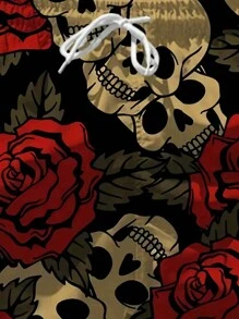 骷髅玫瑰印花男士宽松沙滩运动短裤，抽绳速干短裤，轻便透气，适合夏季海滩、度假、冲浪，夏威夷风情。 - 藍色 - 查看 4