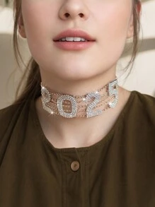 1 pièce Collier exagéré avec numéro 2025 pour la nouvelle année, bijou de mode style ras-du-cou pour fête pour femmes - Multicolore - Voir 2