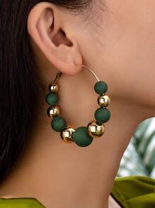 1 Pair Stylish & Elegant Women's Beaded Hoop Earrings, Acrylic Round Bead Design, Suitable For Casual, Holiday, Commuting, Party And Daily Wear - Earrings - View 8