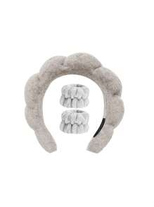 Luxuriöses 3-teiliges, weiches Spa-Stirnband & Armband Set - super weiches Handtuch Material für Damen - perfekter Haarreif zum Gesicht waschen, Schminken & Reise Utensilien