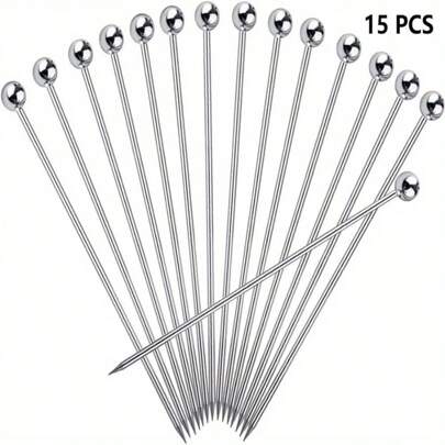 1pc Stainless Steel Cocktail Picks Drink Stirrers Olive Garnish Decorative Skewers Barware Tool, Party, Birthday Decoration